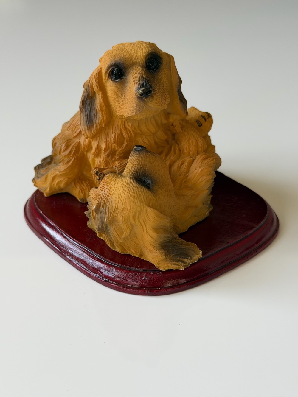 Ashley Belle Honey Realistic Cocker Spaniel & Pappy Dog Figurine on Wood Base